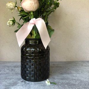 Charcoal Grey Basket Weave Vase Home Decor Piece